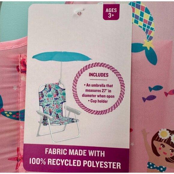 TOMMY BAHAMA Beach Chair Age 3-6 Years Pink Mermaid Cup Holder Umbrella Collapse - Picture 4 of 10